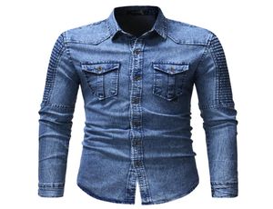 Charming autumn and winter long sleeve shirts men039s denim shirt Boho Button Up Jeans jacket blouse gray blue6343003