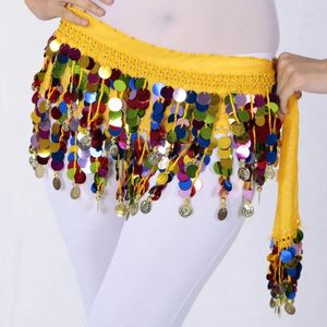 Stage Wear Belly Dance Sequined Waist Chain Copper Coin Tassel Belts Performance Clothing Accessories Sequins Scarf