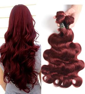 Malaysiska Bourgogne brasilianska hårvävbuntar Brasilianska jungfruliga hårkroppsvåg 99J Röd färg Human hårförlängningar6938942