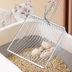 Colher de areia para gatos, grande colher de metal para peneira de gatinhos com pá profunda e cabo ergonômico para limpeza de animais de estimação, produtos para banheiro de gatos