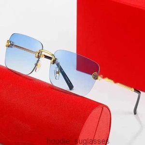 Designer-Sonnenbrille mit Leopardenkopf, zusammengesetztes Metall, randlos, optischer Rahmen, klassisch, rechteckig, quadratisch, luxuriös, goldfarbener Sonnenschutz, Sonnenbrille mit Carti-Rahmen, Brille A03tp