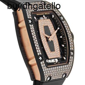 RicharsMill Watch Top Clone Movimento Mecânico Suíço 07-01 Rose Gold Carbon TPT Diamond Border9QQ1