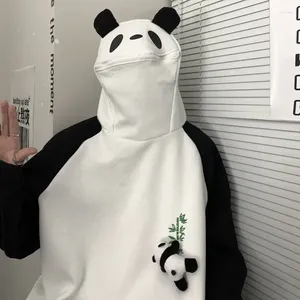 Herrtröjor hösten panda docka broderi par lös casual kawaii plysch tröjor 2024 indie mode y2k tröjor överdimensionerade