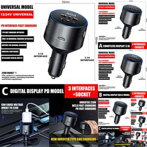 새로운 새로운 새로운 A 인버터 충전기 12V 220V 110V PD Type-C 어댑터 충전 소켓 QC3.0 USB 24V Convelsor 전원 자동차 자동차 CONC P2P7