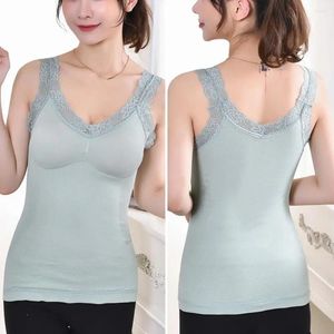 Camisoles & Tanks Soft Women Tank Top Women's Padded Lace With V Neck Thick Warm Slim Fit Undershirt For Fall Winter Sexy Ladies