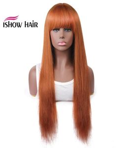 Ishow Hair Brazylijczyk 4 27 proste ludzkie peruki włosy z grzywką 27 30 99J Pomarańczowy imbir peruwiański Brak koronkowe peruki indyjskie włosy Malaysia6988154