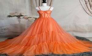 Vestidos casuais poshoot vestidos de casamento laranja tule vestido de maternidade com trem espartilho exuberante sexy grávida bebê chuveiro querida stra6046873