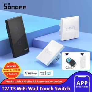 Control SONOFF T2/ T3 EU/ UK/ US Wifi/ 433mhz RF Smart Wall Touch Switch 1/2/3 Gang Remote Control Wifi Light Switches For Smart Home