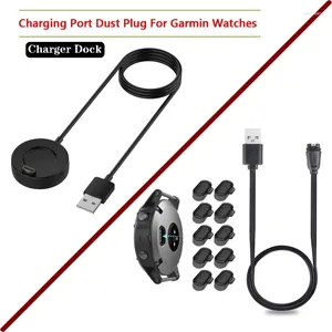 Bandas de relógio USB Charger Dock Dust Plug para Garmin Fenix ​​5 6 6X 6S 7 7X 7S / Forerunner 945 935 245m 45 Venu Sq 2 Cabo