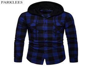 Fashion Buffalo Plaid Shirt Men Brand Casual Grid Check Mönster Huvklänning Skjortor Mens Slim Fit Long Sleeve Chemise 2105228319858