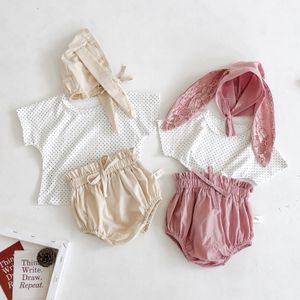 Kläderuppsättningar 2024 Spädbarnsflickkläder Set Cotton Letter Nyfödda Romper Tops Shorts Hårbanddräkt Summer 3st.