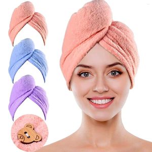 Towel Microfibre Hair Drying Wrap Super Absorbent Turban With Bear Button Quick For Women/Kid