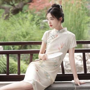 Roupas étnicas Elegante Impressão Qipao Mulheres Slim Cheongsam Estilo Chinês Vestido Vintage Mandarim Collar Vestidos Feminino Partido Banquete Vestido
