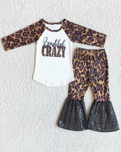 ブティックキッズ服ガールセットヒョウ幼児デザイナー服のスパンコールベルボトム衣装高品質の子供r9016007