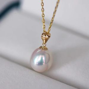 Pure 18K Yellow Gold Natural Freshwater Pearl Pendant Necklace Women White Water Droplet Pearl Gift With S925 Chain D001 240227