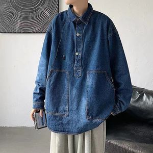 Mens Loose Oversized Denim Jackets Fashion Trend Outerwear Streetwear Work Pullover Boys Cowboy Coats Clothes Size S-2XL 240228