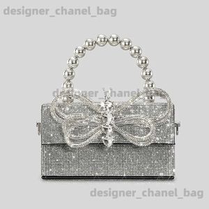 Axelväskor mode diamanter bow låd aftonväska designer rhinestone pärlor kvinnor handväskor shinny axel crossbody väska små klaff purses t240301