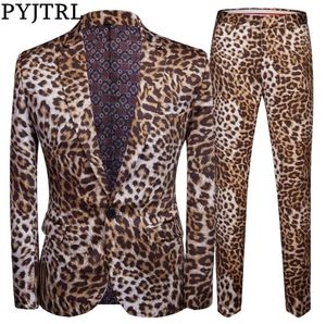 Pyjtrl Tide Men Plus Size DJ Night Club Leopard 2 sztuki Zestaw Mens Suits With Pants Stage Singers Costume Casual Suit 2011063960923