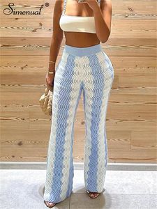 Women's Pants Simenual Y2K Aesthetics Wave Pattern Knitted Wide Leg Casual Hollow Out High Waist Loose Trousers Fall Winter Warm Bottoms