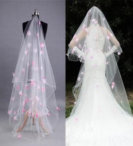 Veli da sposa 300 cm Uno strato Velo da sposa bianco Petali lunghi rosa per la sposa Accessori matrimonio Velos De Noiva Q46797136