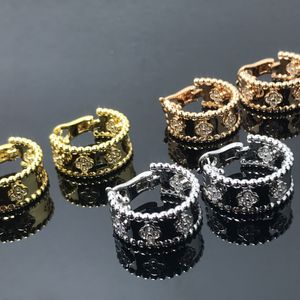 Hochwertige Marken-Luxus-Klee-Ohrringe, Designer für Damen, Schmuck, 18 Karat Gold, Silber, glänzender Kristall, glänzender Bling-Diamant, Kreis-Ohrringe, Ohrring-Ohrringe