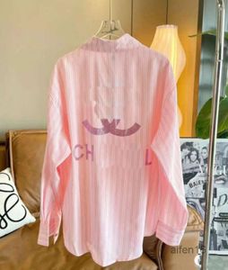 High-end personalizado designer de luxo camisa das mulheres oversized bordado solto plus size listrado rosa lapela manga longa casaco superior sun-proteção roupas moda
