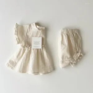 Kläderuppsättningar 6780 Baby Set 2024 Summer Cotton and Linen Girl's Suit Shirt PP Shorts Bekväma småbarn tvådelar