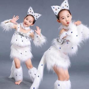 Kostymer White Cat Cosplay för Girls Sexy Cat Girl Cosplay Costumes Fox Girl Cosplay Animal Dance Costumes For Children Halloween Cosplay