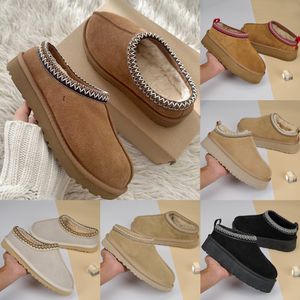 Box Tazz Terlik ile Kadın Tasman Kürk Slaytlar Klasik Hardal Tohumu Ultra Mini Platform Bot Slip-On Les Petites Süet Yün Seal Winter Des