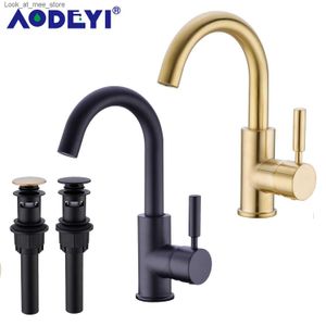 Bathroom Sink Faucets Brass black bathroom basin faucet hot and cold mixer sink faucet nickel plated brush gold rose bronze faucet with pop-up drainage pipe Q240301