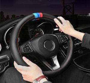 Luxury Car Steering Wheel Cover 15 Inch For M Sports Carbon Fiber Pattern Cars Leather Seat Cushions Auto Buick Regal Bmw Accessor7369017