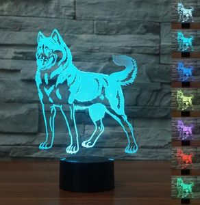 Visual husky pet 3d night light led candeeiro de mesa 3d lihgting 7 mudança de cor usb lâmpada quarto dormir decoração natalr541157577