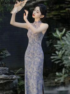 Ethnische Kleidung Chinesisches Cicpao-Kleid Frau Verbessertes Cheongsam Junges Mädchen High-End-blaue Damen-Antiker Halterkragen Qipao Modern 2024