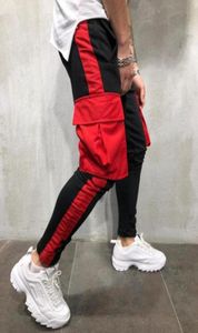 Men039s Casual Sports Pants Big Pockets Color Matching Hip Hop Sports Trousers Men Drawstring Skinny Trackpants7801156