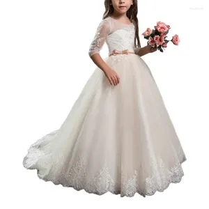 Kız Elbise Süslü Küçük Kız Parti 2-12 Yıllık Kat Uzunluğu Çocuklar Balo Elbise Kafes Çiçek Elbise