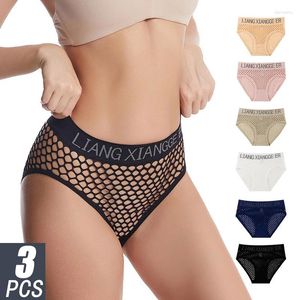 Damenhöschen 3PCS Sex Hollow Transparent Frauen Slips Mittlere Taille Mash Design Atmungsaktive elastische Unterwäsche Sport Knickers Damen Dessous