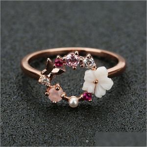 Bandringe Weibliche Ehering Schmuck Schmetterling Blumen True Rose Gold Lady Mix Größe 5 bis 10 Drop Lieferung Dhojo