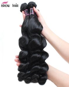 Ishow 45 PCS Peruvian Virgin Hair Extensions Water Wave Loose Deep Whole Brazilian Straight Human Hair Bundles Weaves for Wom7792416