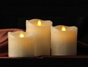 3pcs Moving Wick Dancing Flame Wax Pillar LED Candle Set Tears with Remote Control Timer Dimmer Christmas Wedding Decor4127586