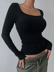 Kvinnors T-skjortor Spring Fall Women s Scoop-Neck Slim Fit Seamless Tops Y2K Solid Color Long Sleeve Tight Shirt For Teen Streetwear