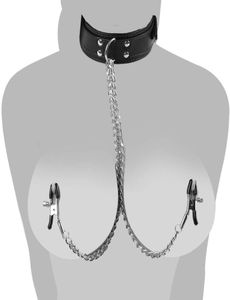 leather bondage Adult sex products tie collar with nipple clip fetish game for male4294700