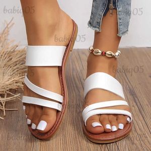 Sandaler Rimocy 2023 Summer Flat Heel Sandals for Women Casual Plus Size Beac Woman Pu Leather Strap slip-on Gladiator Sandaler T240301