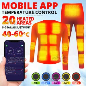 Set 20 Areas Winter Heated Underwear Thermal Self Heating Jacket Men Women Tops Pants Motorcycle Jacket Mobile Phone APP Control