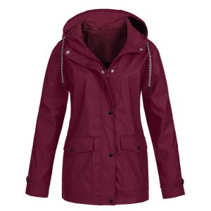 Jacken Damen Mäntel Solide Regenjacke Outdoor Neu Stilvoll Plus Mittellang Und Lang Wasserdicht Wandern Reisen Mit Kapuze Regenmantel Winddicht