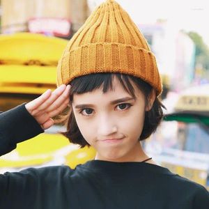 Berets Japão Coréia Outono e Inverno Homens Mulheres Lã Cap Rolo Chapéu Quente Knit Dica Simples Adorável