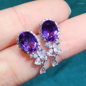 Dangle Earrings Charming Purple Zircon Women Romantic Fashion Ear Accessories Female For Party Fancy Birthday Gift Jewelry