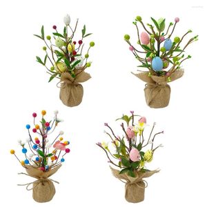 Flores decorativas ovo de páscoa vaso planta dos desenhos animados impresso ornamento de mesa para decoração presente primavera festivo casa