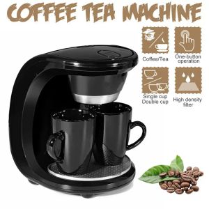 Verktyg 110V/220V 450W Hushåll Electric Steam Drip Coffee Maker Automatisk Dual Cup kaffemaskin Dualuse American Coffee Tea Machine