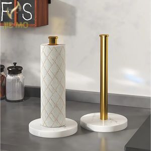 Marble Paper Towel Holder Kitchen Paper Towel Rack Nailing Free Vertical Roll Paper Rack Plastic Wrap Storage 240227