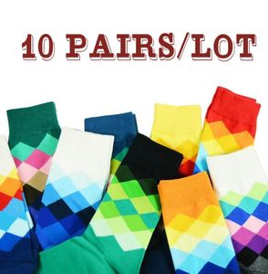 Calzini da uomo in cotone modello Plaid Crew colorati divertenti calzini felici 10 paia Cool Man Sox regalo lungo Harajuku designer Calcetines8001474